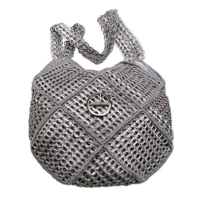 Alternate image for Recycled Pop-top Shoulder Bag Silvery Patchwork Brazil Silvery Patchwork