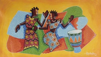 Alternate image for Expressionist Painting of African Lovers from Ghana Lovers Dance