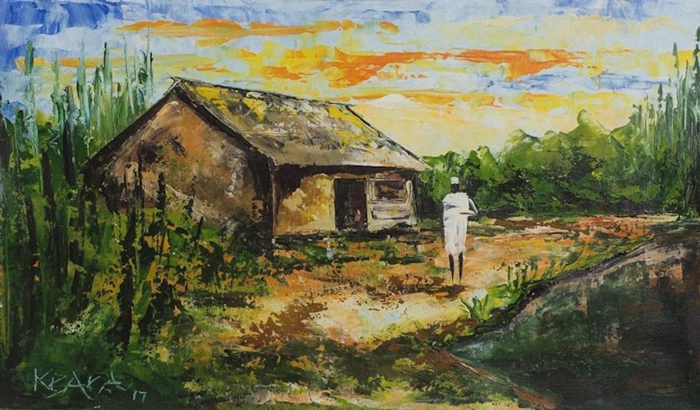 Impressionist Painting of an African House from Ghana 'Contentment'