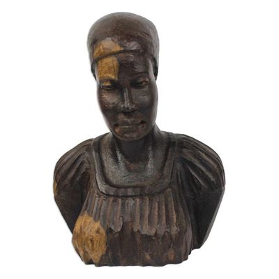 Alternate image for Signed Ebony Wood Sculpture of a Native Woman from Ghana Bust of a Native Woman I