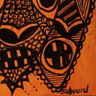 Alternate image for Unstretched Expressionist Brown and Black Acrylic Painting Native Mask