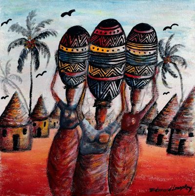 Alternate image for Signed Unstretched Expressionist Warm-Toned Acrylic Painting Virtuous Women