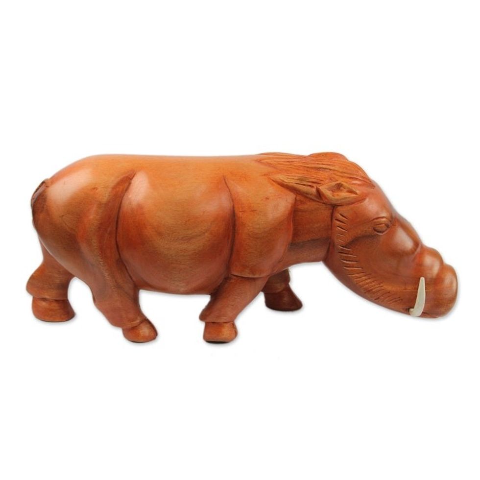 Hand-Carved Mahogany Wood Bushpig Sculpture from Ghana 'Bushpig'