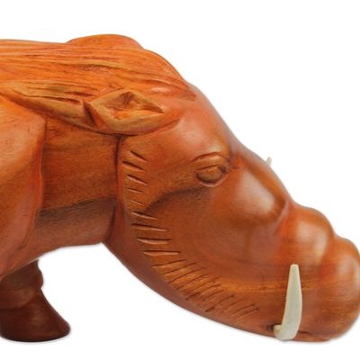 Alternate image for Hand-Carved Mahogany Wood Bushpig Sculpture from Ghana Bushpig