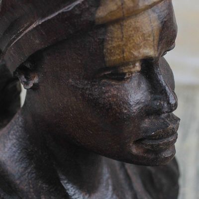 Alternate image for Signed Ebony Wood Sculpture of a Native Woman from Ghana Bust of a Native Woman I