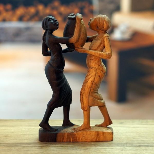 Alternate image for Hand-Carved Ebony Wood Peace-Themed Sculpture Wake-Up Call For Peace