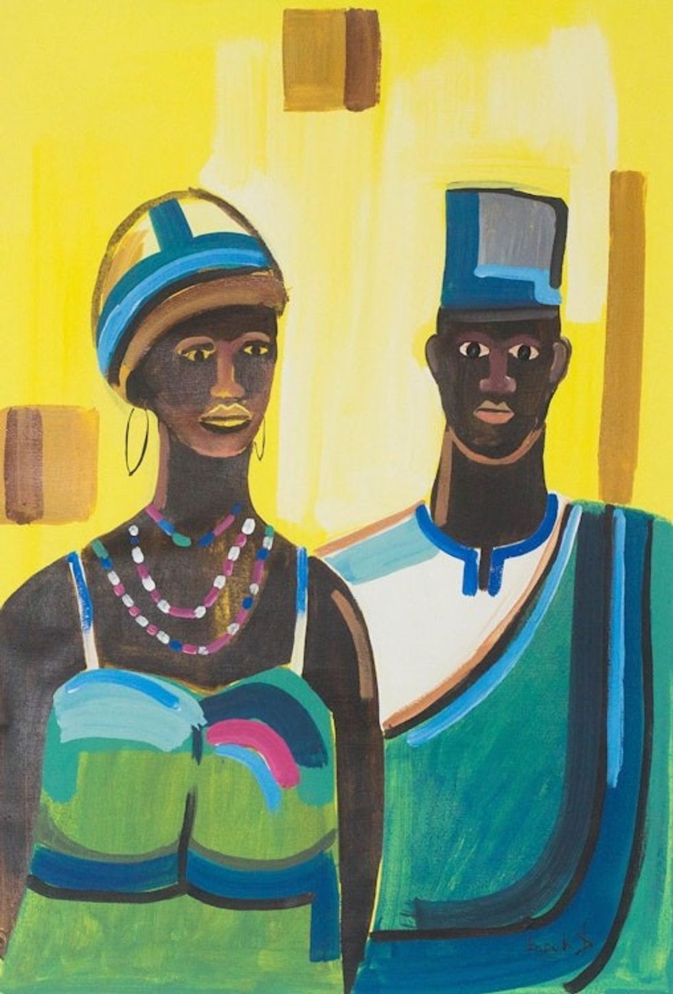 Expressionist Painting of an African Couple from Ghana 'The Beginning of Life'