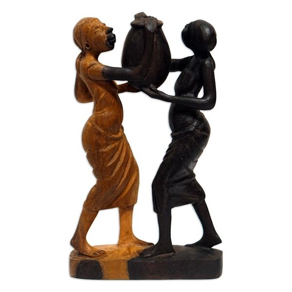 Alternate image for Hand-Carved Ebony Wood Peace-Themed Sculpture Wake-Up Call For Peace