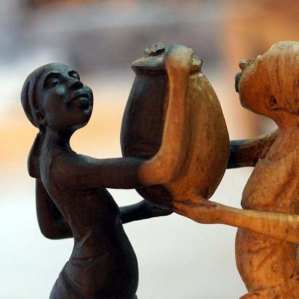 Alternate image for Hand-Carved Ebony Wood Peace-Themed Sculpture Wake-Up Call For Peace