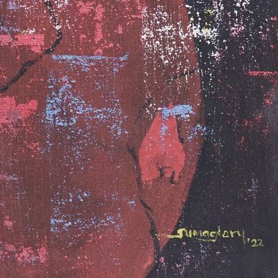 Alternate image for Signed Unstretched Dark Abstract Painting from Ghana The Story Behind I