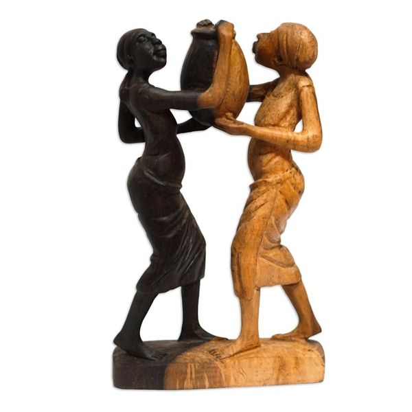 Alternate image for Hand-Carved Ebony Wood Peace-Themed Sculpture Wake-Up Call For Peace