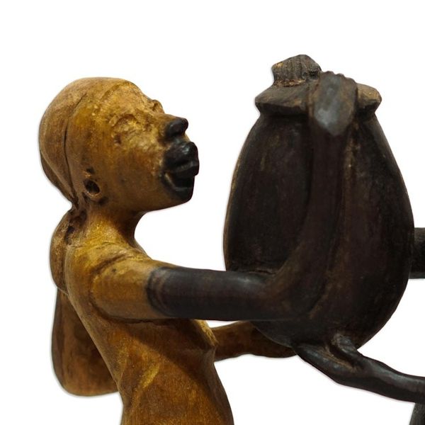 Alternate image for Hand-Carved Ebony Wood Peace-Themed Sculpture Wake-Up Call For Peace