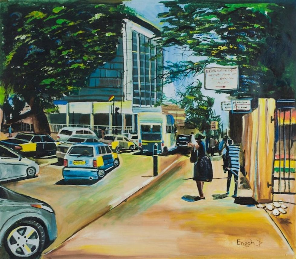 Signed Realist Cityscape Painting from Ghana 'The Bright Day'