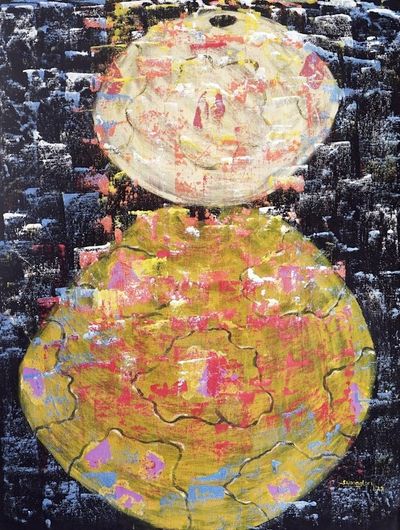 Alternate image for Signed Unstretched Vibrant Abstract Painting from Ghana The Story Behind II