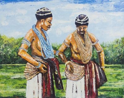 Alternate image for Signed Expressionist Painting of Two Women from Ghana Dipo