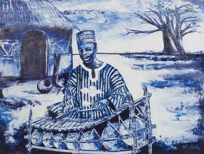 Alternate image for Signed Painting of a Xylophone Player from Ghana Xylophone Player