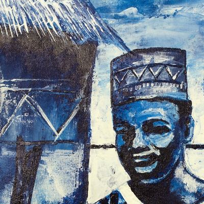 Alternate image for Signed Painting of a Xylophone Player from Ghana Xylophone Player