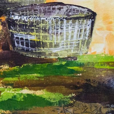 Alternate image for Signed Expressionist Painting of a Basket Weaver from Ghana Basket Weaver