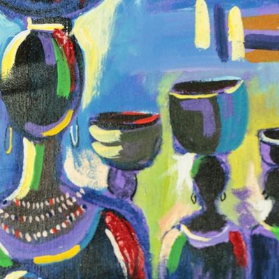 Alternate image for Colorful Signed Expressionist Painting from Ghana Home Sweet Home