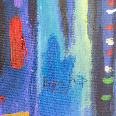 Alternate image for Colorful Signed Expressionist Painting from Ghana Home Sweet Home