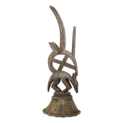 Alternate image for Sese Wood Bambara Antelope Sculpture on a Rattan Base Bambara Antelope