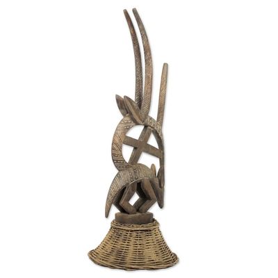 Alternate image for Sese Wood Bambara Antelope Sculpture on a Rattan Base Bambara Antelope