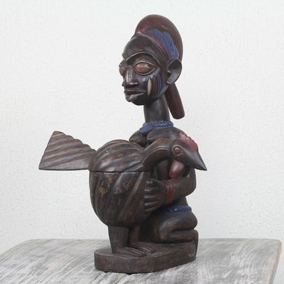 Alternate image for African Wood Sculpture Woman with Hen Pot Yoruba Fowl Pot