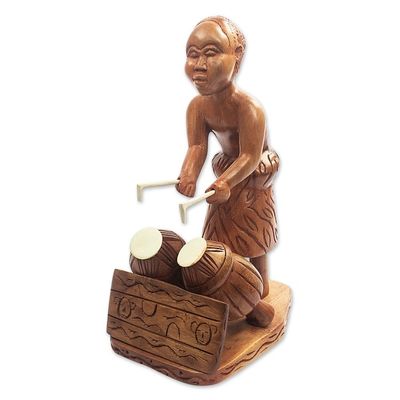 Alternate image for Drummer Hand Carved Mahogany Sculpture Drummer Boy