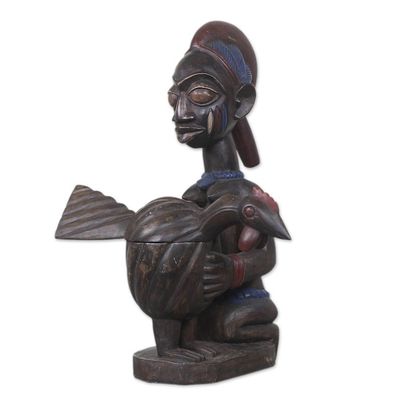 Alternate image for African Wood Sculpture Woman with Hen Pot Yoruba Fowl Pot