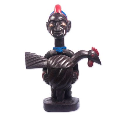 Alternate image for African Wood Sculpture Woman with Hen Pot Yoruba Fowl Pot