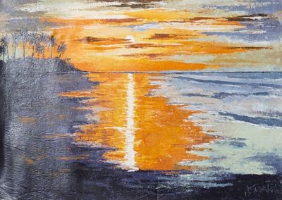 Alternate image for Acrylic Impressionist Style Sunset Seascape Painting Beautiful sunset