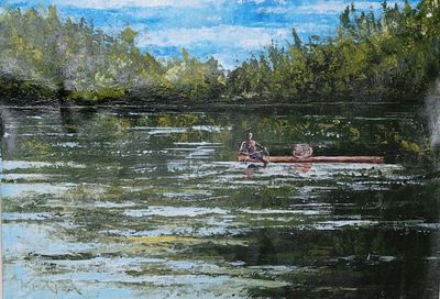 Alternate image for Acrylic on Canvas Impressionist Style Painting of Fisherman Akosombo Fisherman