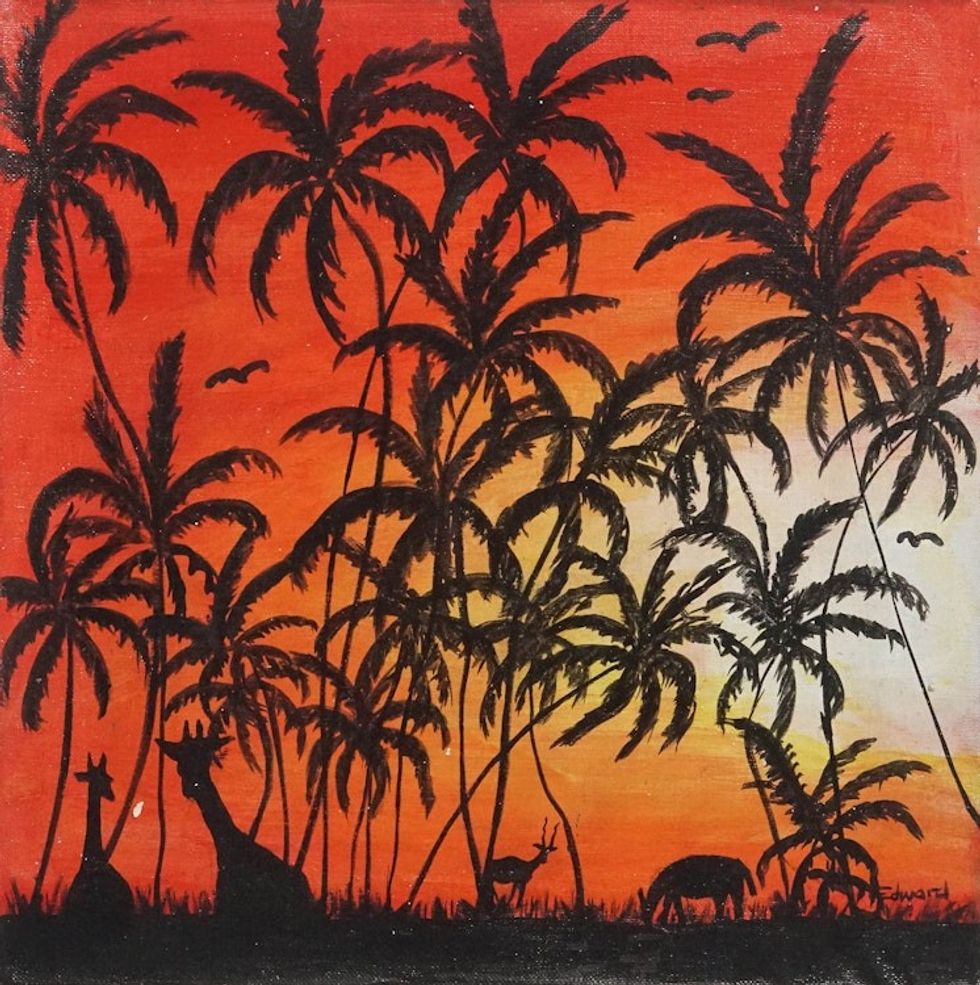 Unstretched Impressionist Painting of Ghanaian Jungle 'Animal Kingdom'