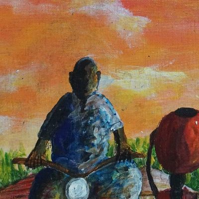 Alternate image for Unstretched Expressionist Acrylic Evening Painting Migration on Land