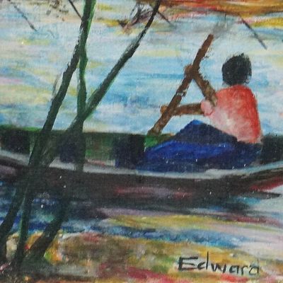 Alternate image for Unstretched Impressionist Acrylic Painting of Fishermen Fishing Race