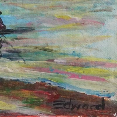 Alternate image for Unstretched Impressionist Acrylic Painting of River Cruising by Canoe