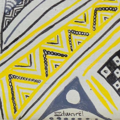 Alternate image for Blue White and Yellow Abstract Painting from Ghana 2019 Cultural Ceremony