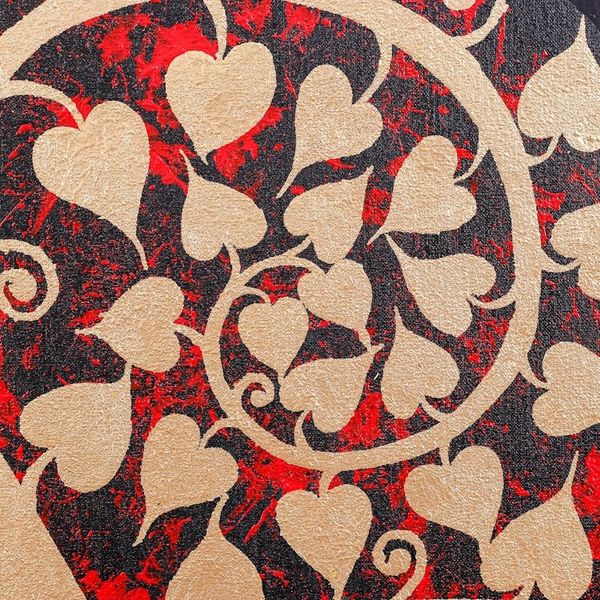 Alternate image for Traditional Thai Art Golden Tree on Black and Red Painting Red Bodhi Spirals