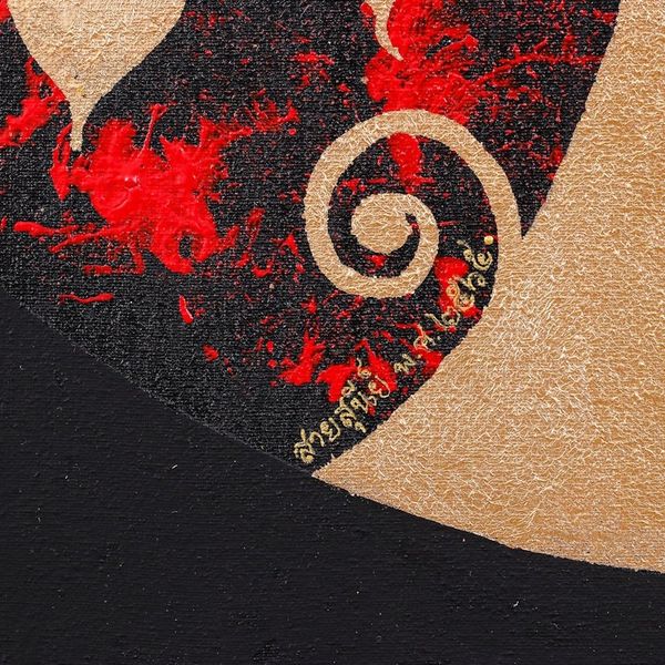 Alternate image for Traditional Thai Art Golden Tree on Black and Red Painting Red Bodhi Spirals
