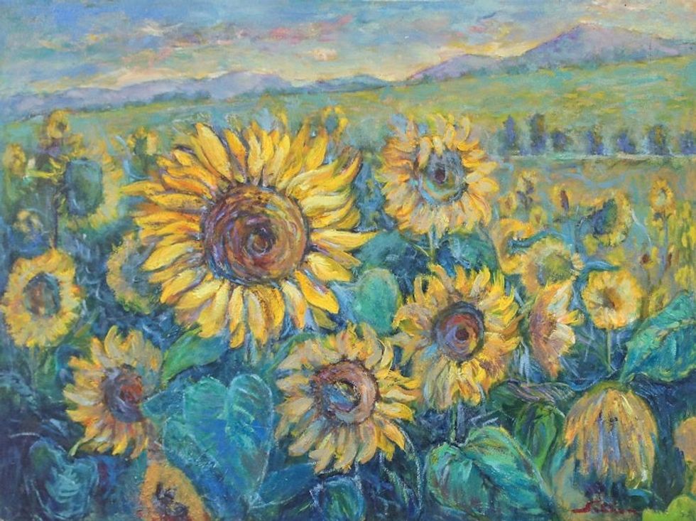 Floral Impressionistic Painting from Thailand 'The Sunflower When Rising'