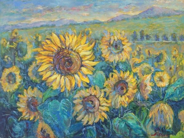 Alternate image for Floral Impressionistic Painting from Thailand The Sunflower When Rising