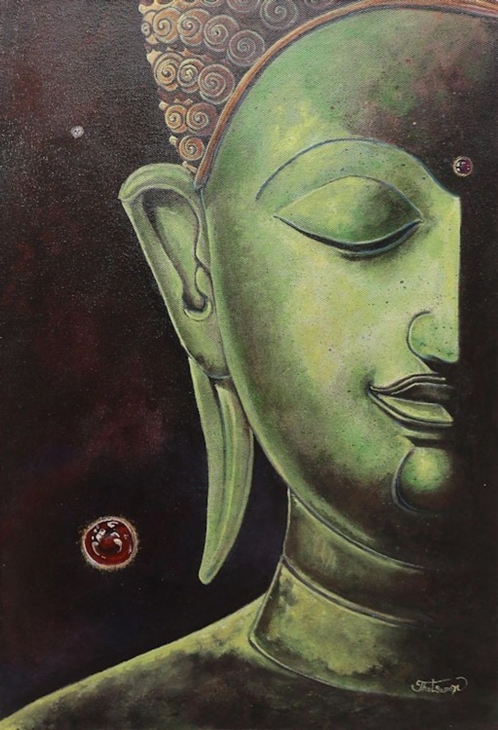 Original Signed Painting of a Jade Buddha from Thailand 'The Calmness III'