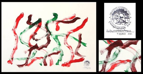 Alternate image for Authentic Thai Elephant Art in Christmas Colors Christmastime