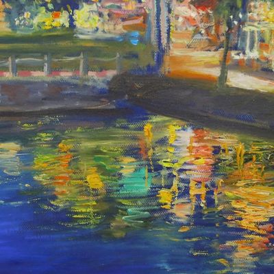 Alternate image for Impressionist Painting of a City Night Scene from Thailand Midnight in Chiang Mai Moat