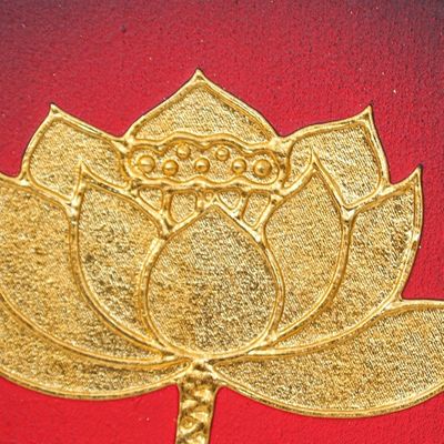 Alternate image for Acrylic and Foil Thai Folk Art Diptych with Lotus Motif Lotus Leaf