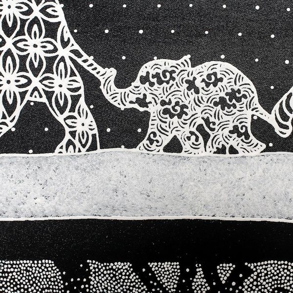 Alternate image for Signed Black and White Painting of an Elephant Family Family