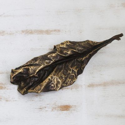 Alternate image for Hand Cast Leaf Sculpture in Bronze 9 Inch Almond Leaf