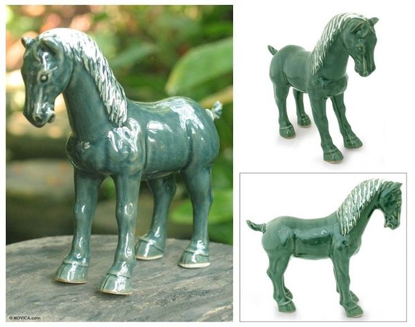 Alternate image for Celadon ceramic figurine Chariot Horse