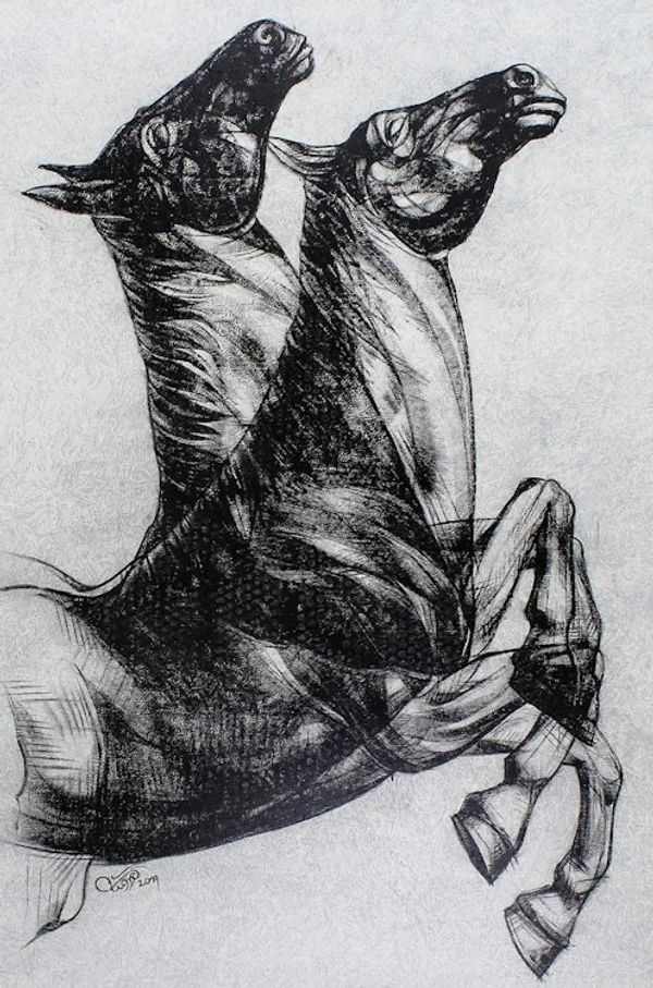 Alternate image for Black and White Surrealist Horse Painting 2019 Moving Horse