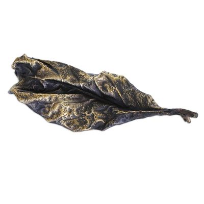 Alternate image for Hand Cast Leaf Sculpture in Bronze 9 Inch Almond Leaf